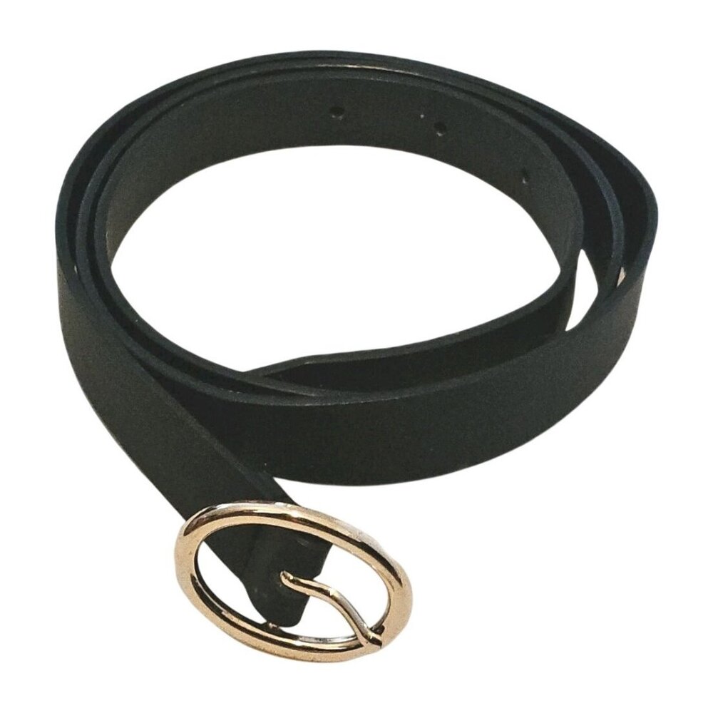 Ellen Tracy Black Faux Leather Belt Gold Tone Buckle Womens Large